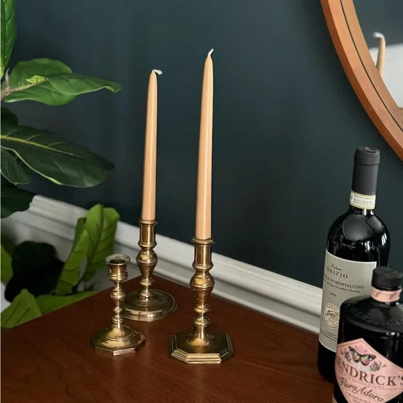 3 brass candleholders Accents